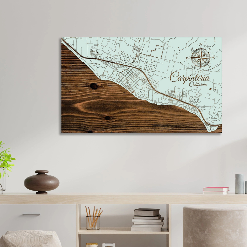 Carpinteria Engraved Wood Map Wall Decor