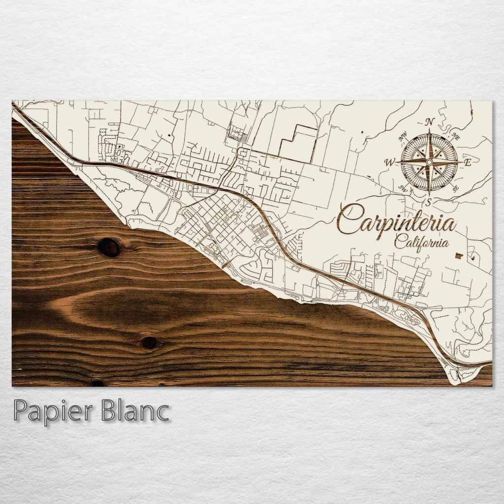 Carpinteria Engraved Wood Map Wall Decor