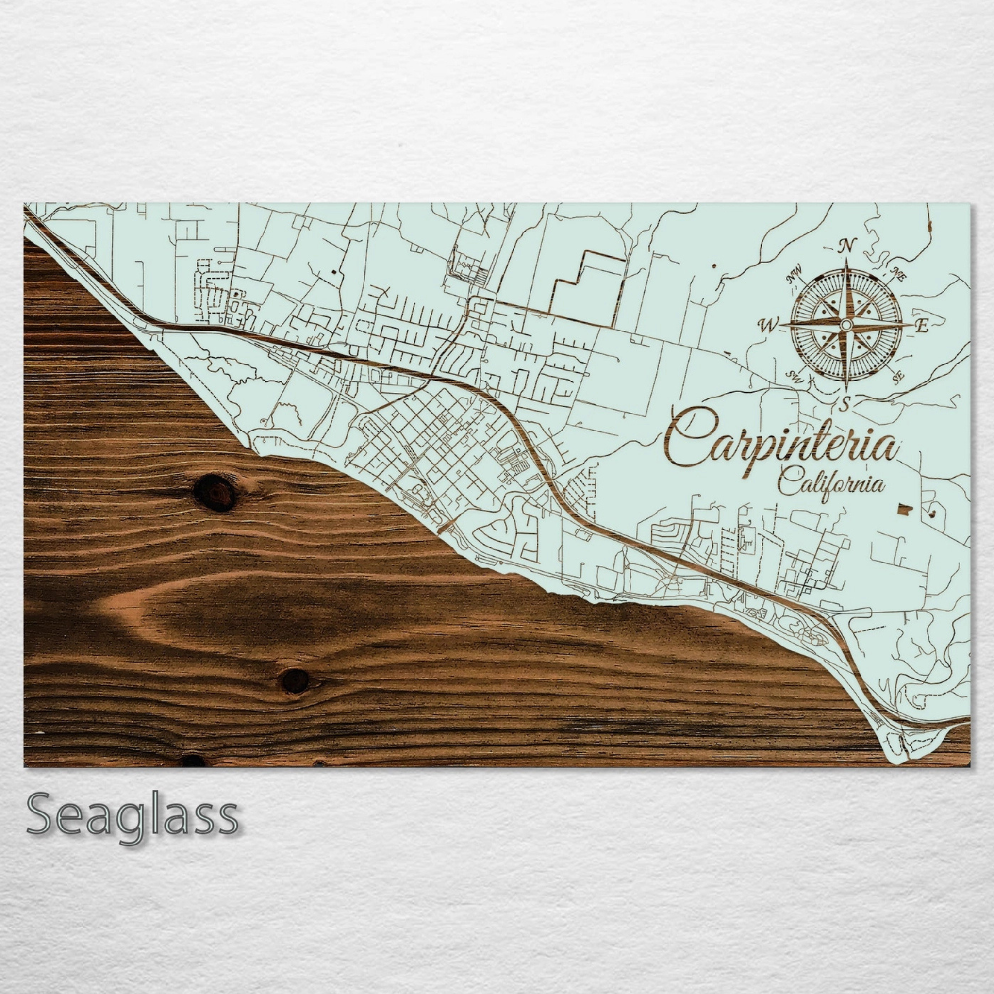 Carpinteria Engraved Wood Map Wall Decor