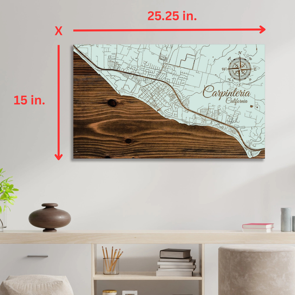 Carpinteria Engraved Wood Map Wall Decor